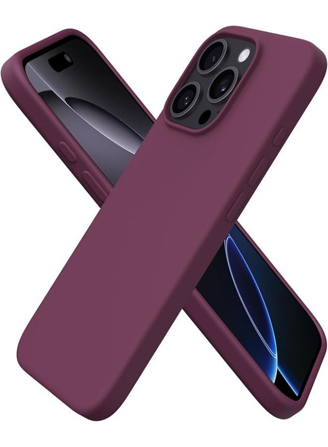 جراب متوافق مع iPhone 16 Pro Max مقاس 6.9 بوصة، جراب واقٍ رفيع من السيليكون السائل بثلاث طبقات من المطاط الهلامي الناعم المقاوم للصدمات مع بطانة من الألياف الدقيقة المضادة للخدش - أحمر نبيذي - Image 1